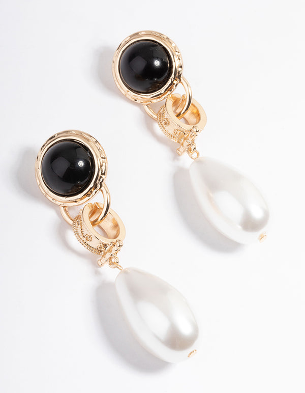 Gold Vintage Drop Pearl Earrings