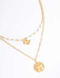 Worn Gold Pearl Butterfly Chain Necklace - link has visual effect only