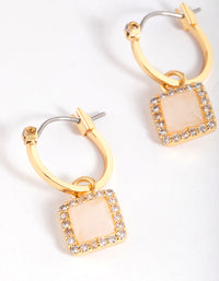 Gold Plated Rose Quartz Halo Charm Hoop Earrings - link has visual effect only