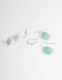 Silver Plated Amazonite Round Star Stack Earrings - link has visual effect only