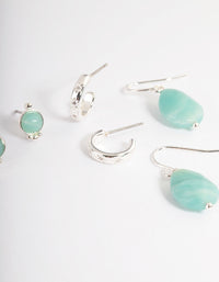 Silver Plated Amazonite Round Star Stack Earrings - link has visual effect only