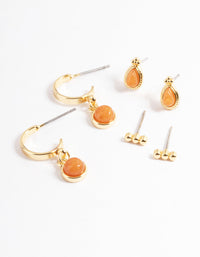 Gold Plated Orange Round Ball Stack Earrings - link has visual effect only