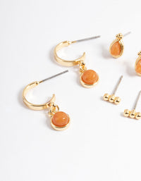 Gold Plated Orange Round Ball Stack Earrings - link has visual effect only