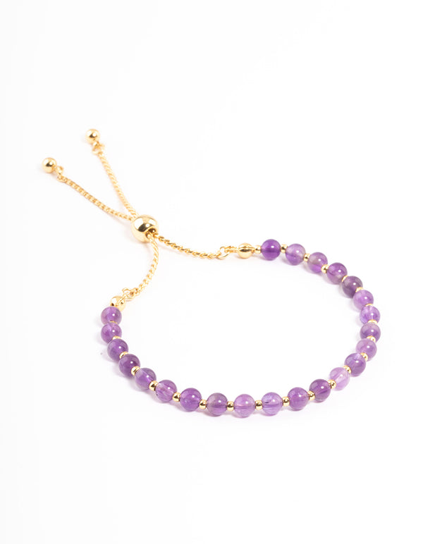 Gold Plated Amethyst Ball Bead Toggle Bracelet