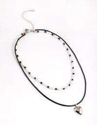 Silver Mixed Bead Heart Pendant Necklace - link has visual effect only