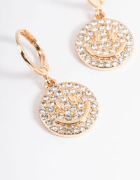 Gold Diamante Smiley Huggie Earrings - link has visual effect only