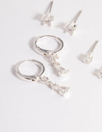 Silver Cubic Zirconia Star & Drop Earrings Pack - link has visual effect only