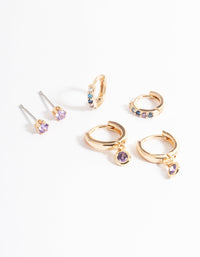 Gold Lilac Stud & Huggie Earrings Pack - link has visual effect only