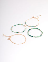 Gold Mixed Bead & Pearl Chain Bracelet 4-Pack - link has visual effect only