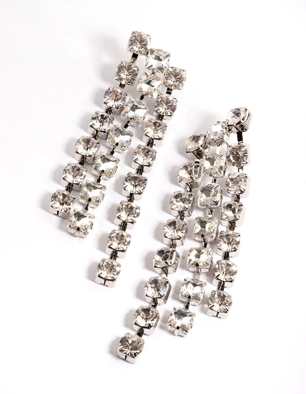 Silver Diamante Statement 3 Drop Earrings