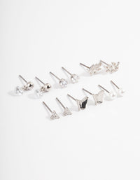 Silver Cubic Zirconia Butterfly Leaf Earring 6-Pack - link has visual effect only