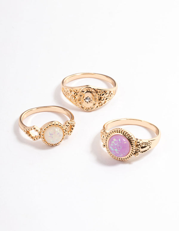 Gold Opal Signet Ring Pack