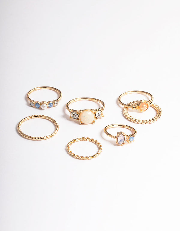 Gold Mixed Texture & Stone Ring Pack