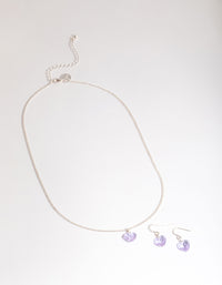 Lilac Silver Simple Heart Jewellery Set - link has visual effect only