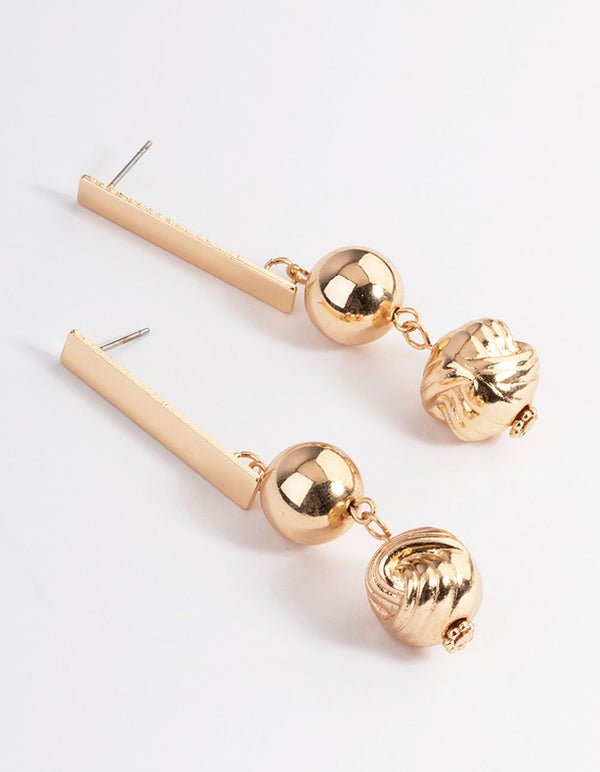 Gold Bar & Knot Drop Earrings