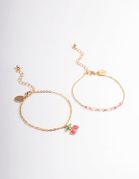 Gold & Pink Cherry Bead Bracelet Pack - link has visual effect only