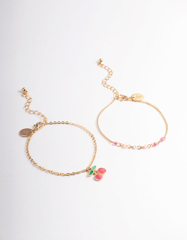 Gold & Pink Cherry Bead Bracelet Pack