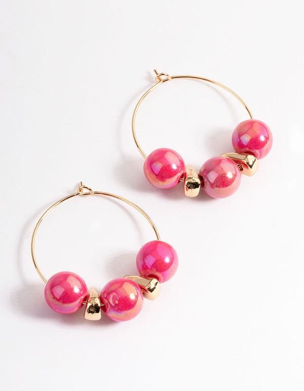 Pink Large Mixed Bead Hoop Earrings