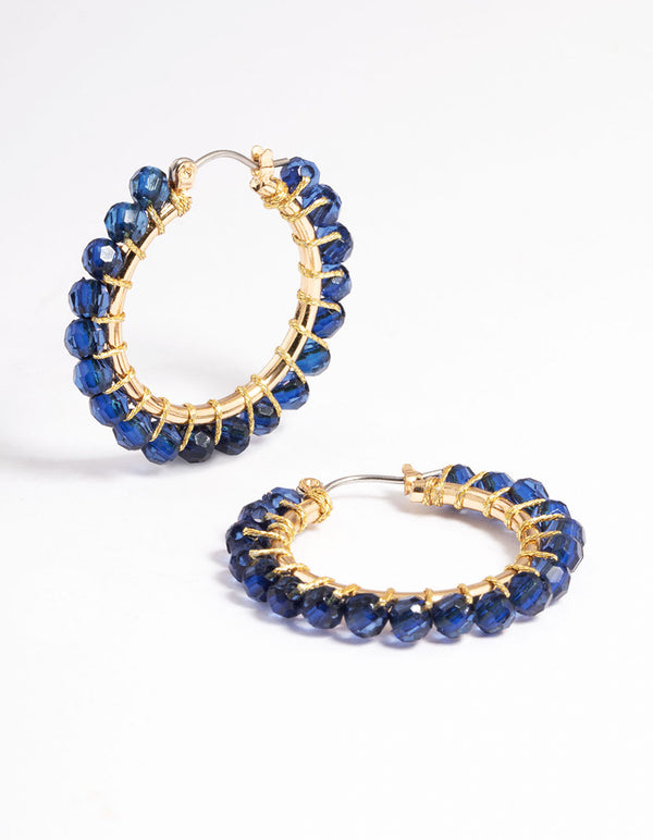 Navy Wrapped Bead Mini Hoop Earrings