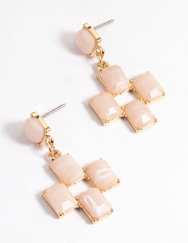 Blush Mixed Checker Stone Drop Earrings