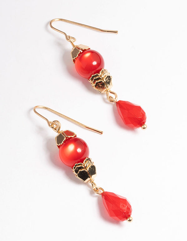 Red Facet Bead Drop Earrings