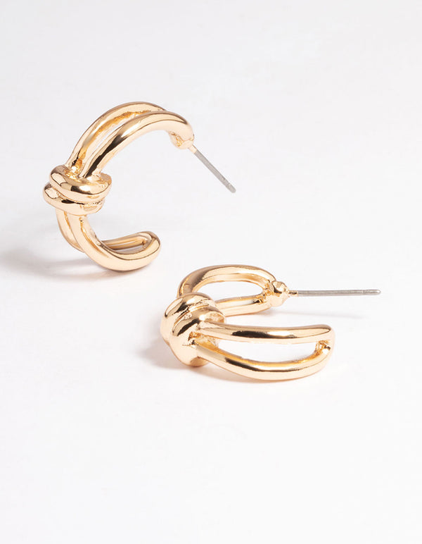 Gold Knot Double Hoop Earrings