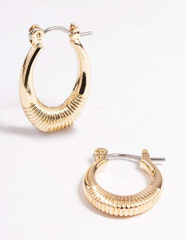 Gold Line Detail Oval Hoop Earrings