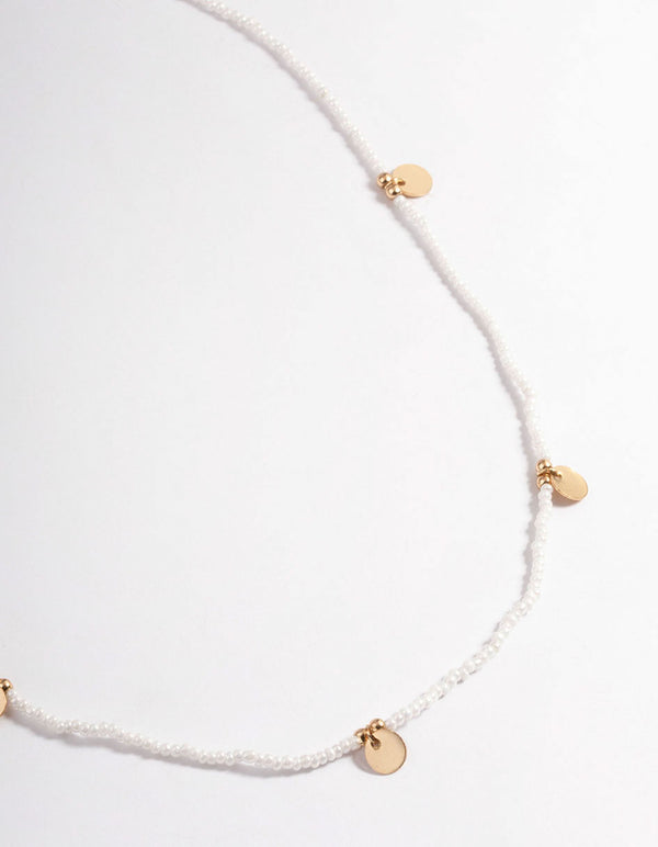 Gold Bead & Pearl Disc Necklace