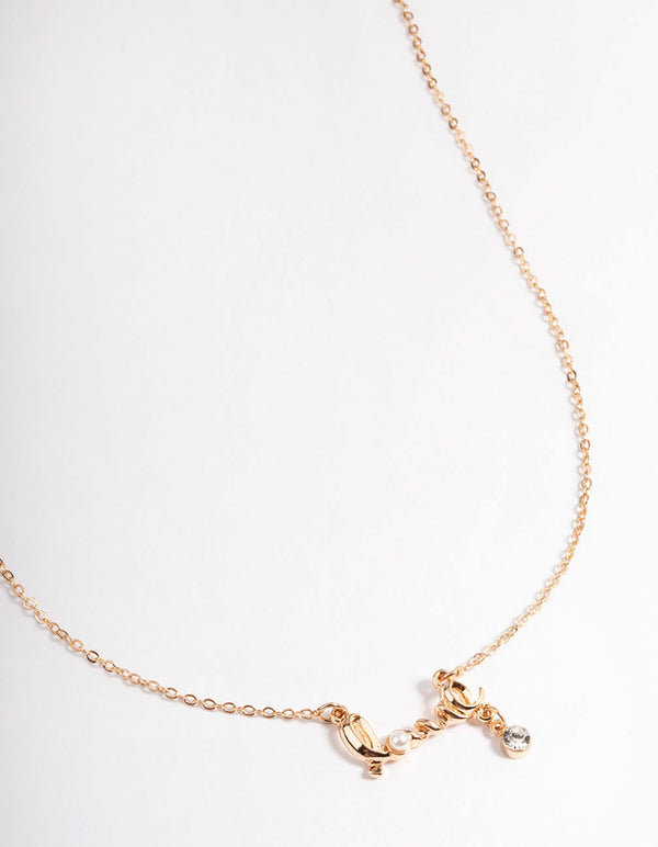 Gold Pearl & Diamante Love Necklace