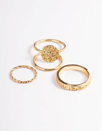 Gold Beaten Disc Ring 4-Pack - link has visual effect only