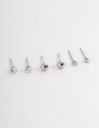 Stainless Steel Cubic Zirconia Plain Stud Earrings Pack - link has visual effect only