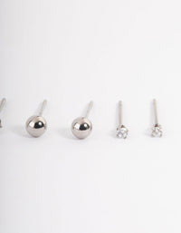 Stainless Steel Cubic Zirconia Plain Stud Earrings Pack - link has visual effect only