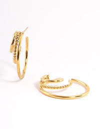 Gold Plated Stainless Steel Plain & Twist Three Hoop Earirngs - link has visual effect only