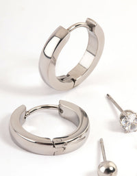 Waterproof Stainless Steel Cubic Zirconia Stud & Huggie Earrings Pack - link has visual effect only