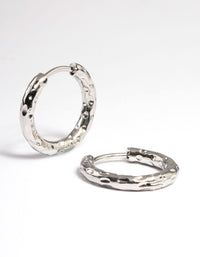 Rhodium Surgical Steel Molten Texture Hoop Earrings - link has visual effect only