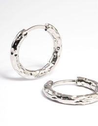 Rhodium Surgical Steel Molten Texture Hoop Earrings - link has visual effect only