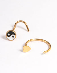 Gold Plated Surgical Steel Heart & Yin Yang Nose Pack - link has visual effect only