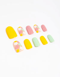 Bright Muted-Tone Flower Press On Nails - link has visual effect only