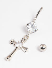 Surgical SteelCubic Zirconia Cross Drop Belly Ring - link has visual effect only