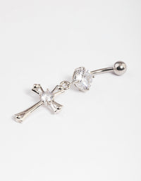 Surgical SteelCubic Zirconia Cross Drop Belly Ring - link has visual effect only