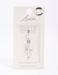 Surgical SteelCubic Zirconia Cross Drop Belly Ring - link has visual effect only