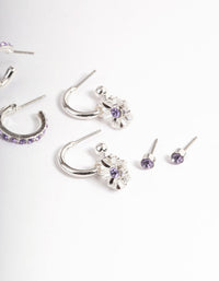 Silver Diamante Purple Daisy Earrings 4-Pack - link has visual effect only