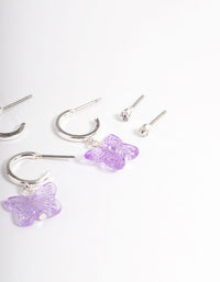 Silver Acrylic Butterfly & Bee Earrings 4-Pack - link has visual effect only