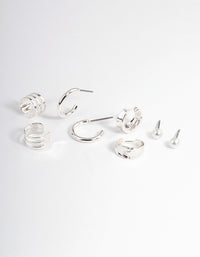 Silver Pearl & Triple Row Cuff Earrings 4-Pack - link has visual effect only