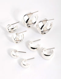 Silver Basic Flat Hoop Earrings 4-Pack - link has visual effect only