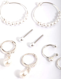 Silver Pearl Charm Hoop Earrings 4-Pack - link has visual effect only