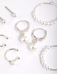 Silver Pearl Charm Hoop Earrings 4-Pack - link has visual effect only