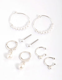 Silver Pearl Charm Hoop Earrings 4-Pack - link has visual effect only