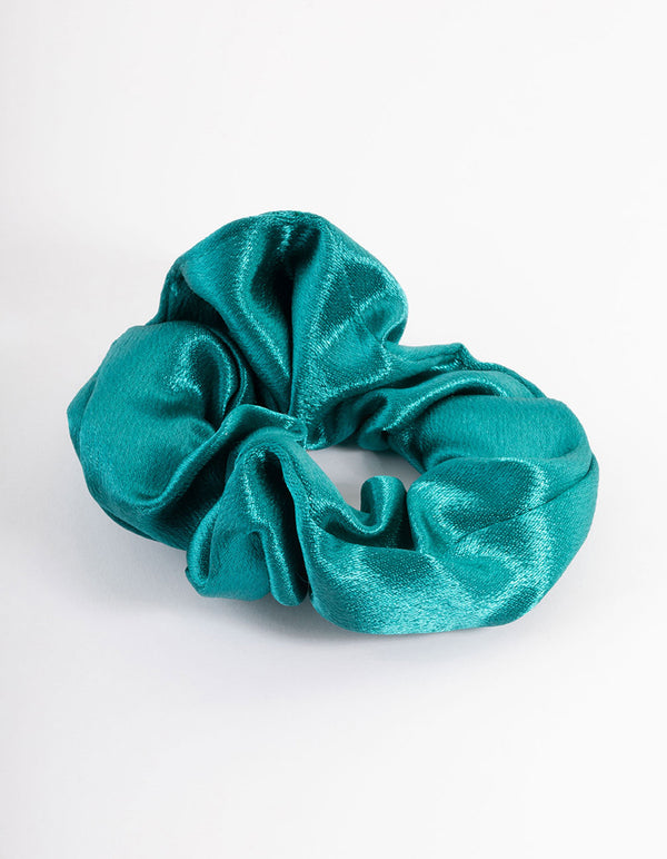 Teal Fabric Satin Scrunchie