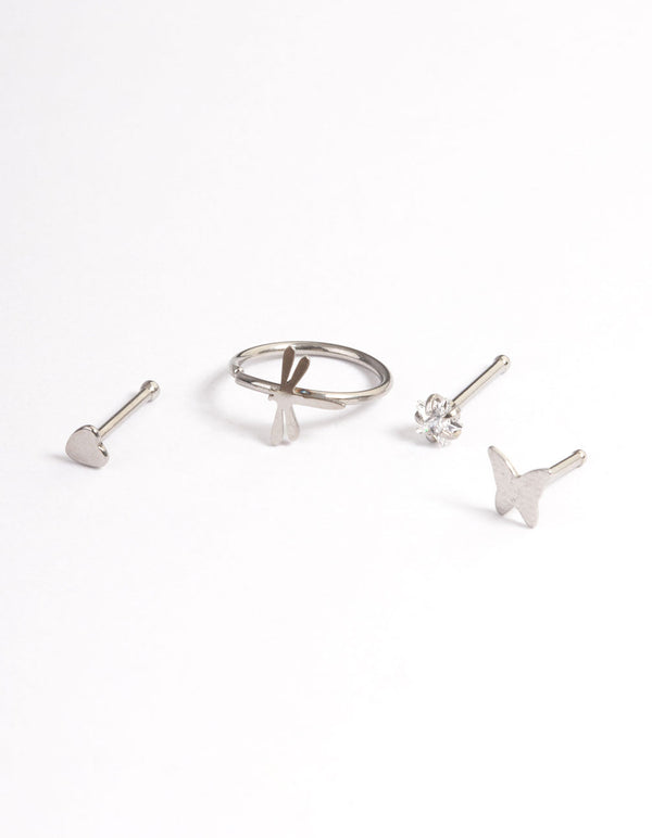 Surgical Steel Butterfly & Bee Nose Stud 4-Pack